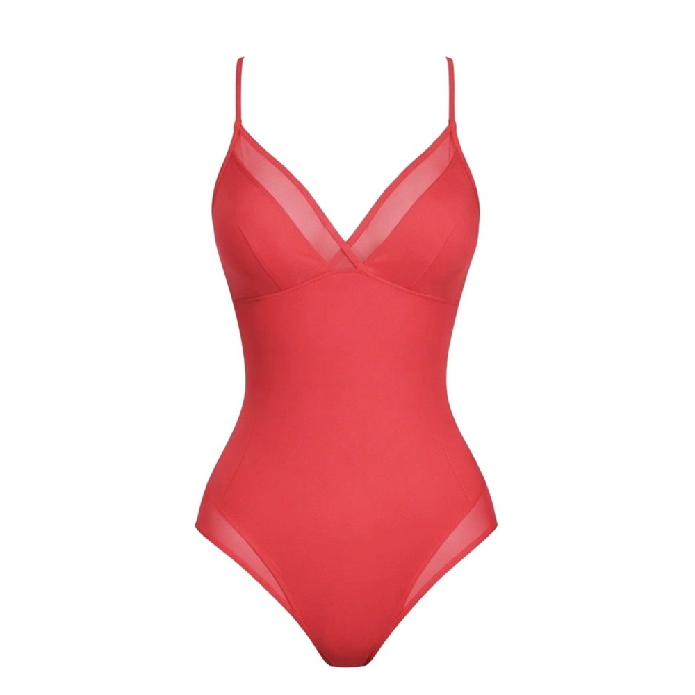 TA3 NWT Meshy One Piece Swimsuit Hot Coral X-Long Torso XS TA3175 Lace Up